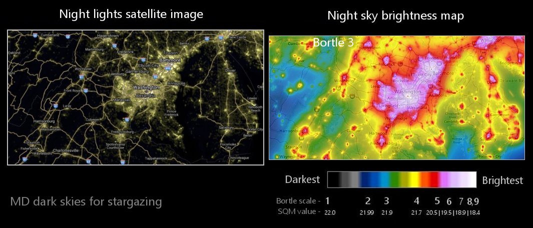 MD night sky light pollution map