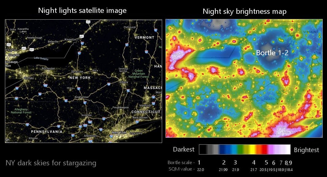 NY night sky light pollution map