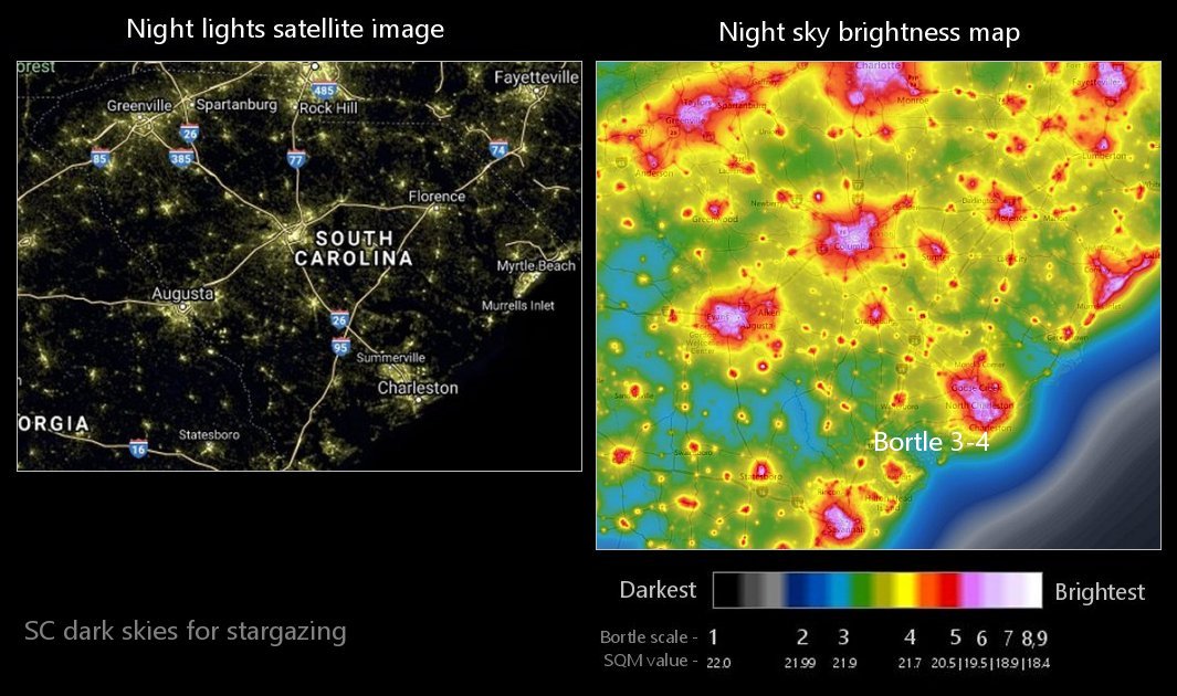 SC night sky light pollution map