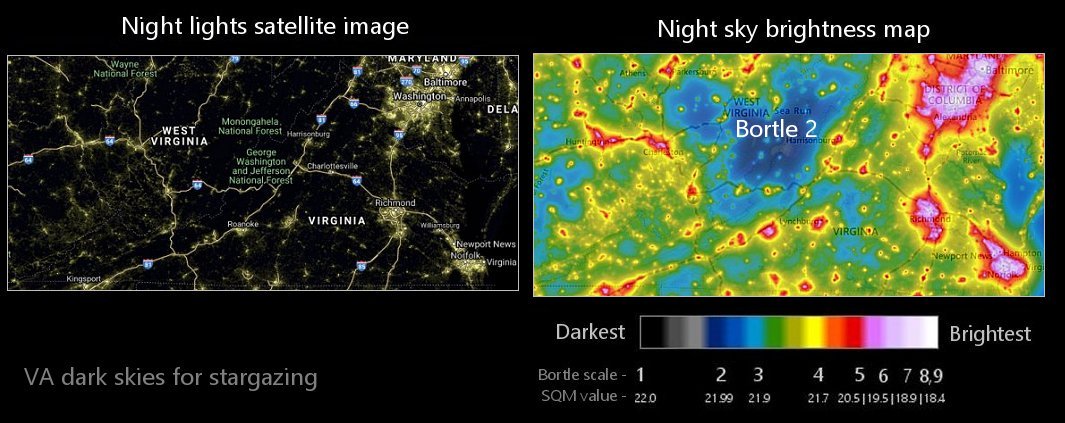 VA night sky light pollution map