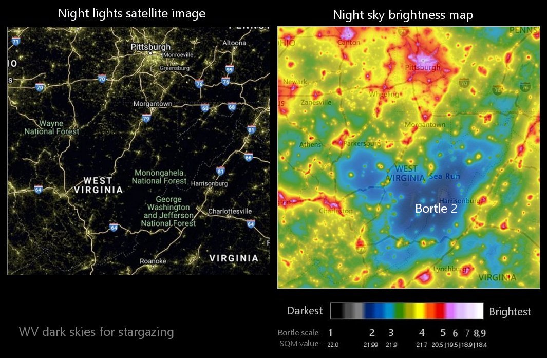 WV night sky light pollution map