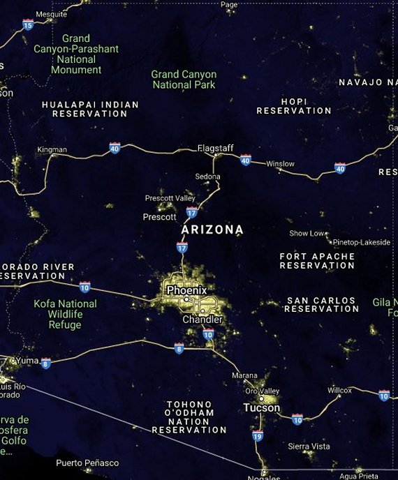 AZ light pollution satellite image