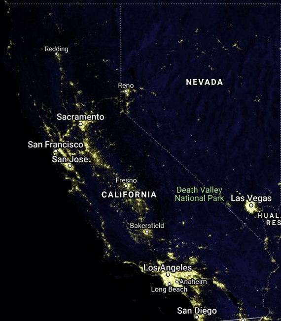 CA light pollution satellite image