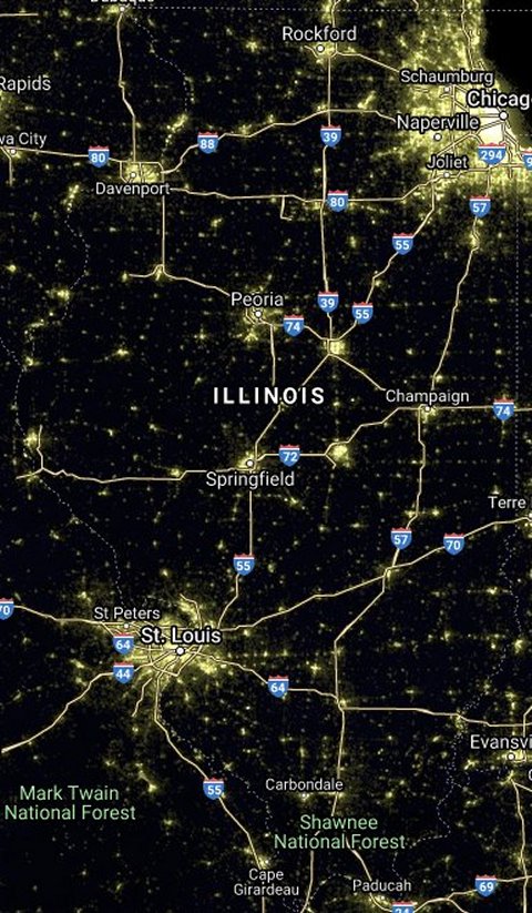 IL light pollution satellite image