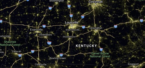 KY light pollution satellite image
