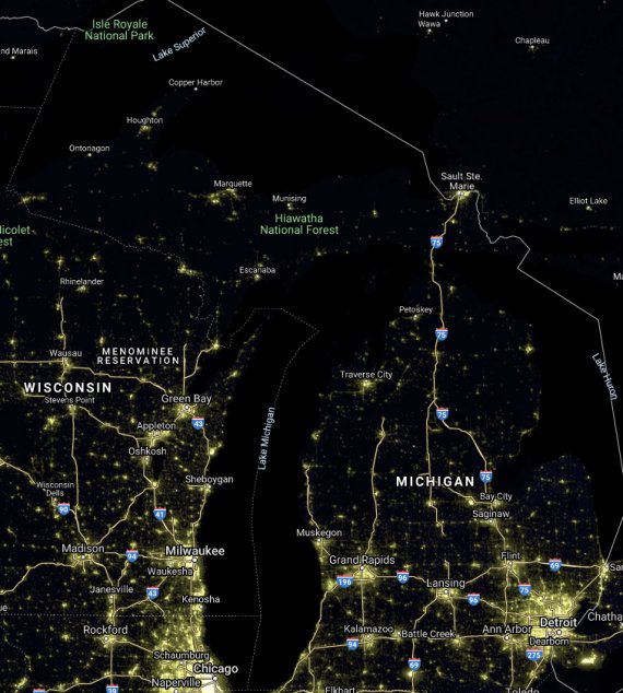 MI light pollution satellite image