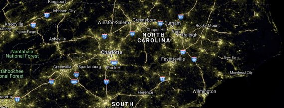 NC light pollution satellite image