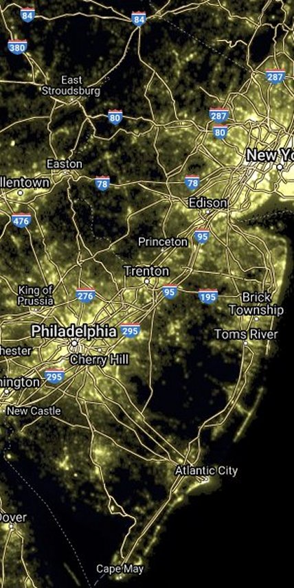 NJ light pollution satellite image