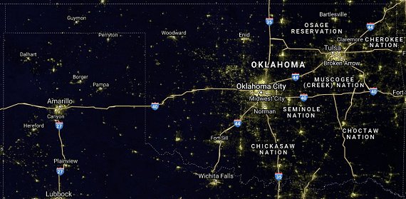 OK light pollution satellite image