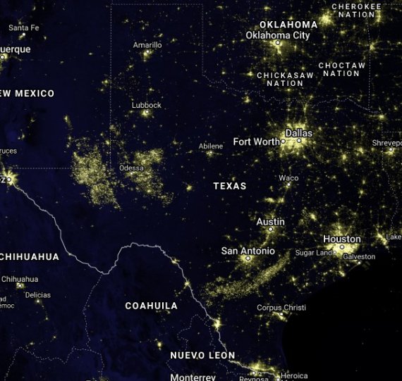 TX light pollution satellite image