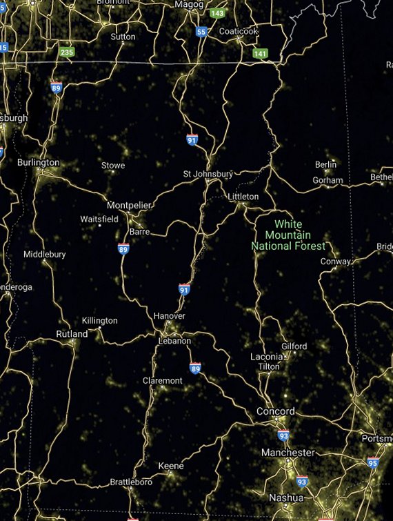 VT light pollution satellite image