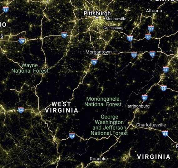 WV light pollution satellite image