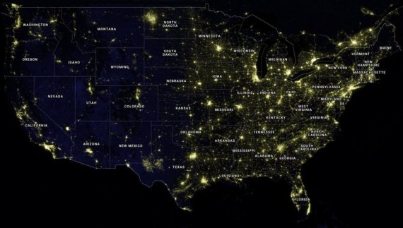 US light pollution satellite image
