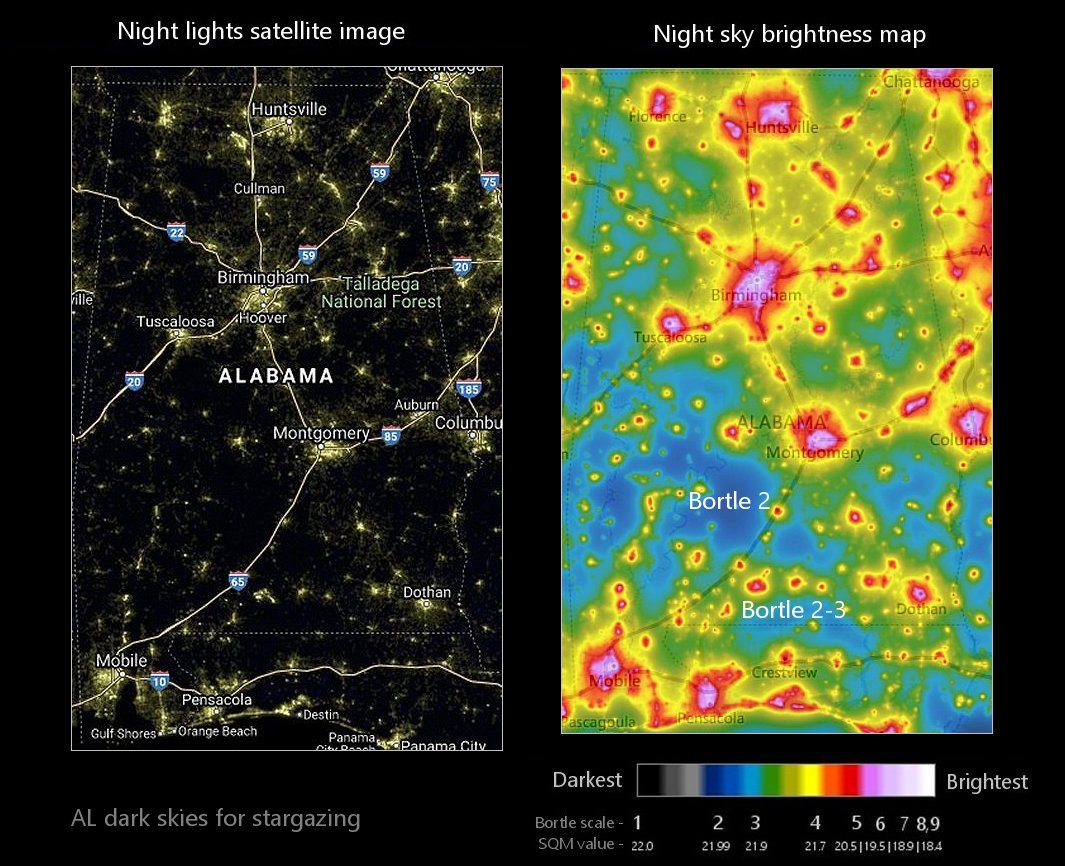 AL night sky light pollution map