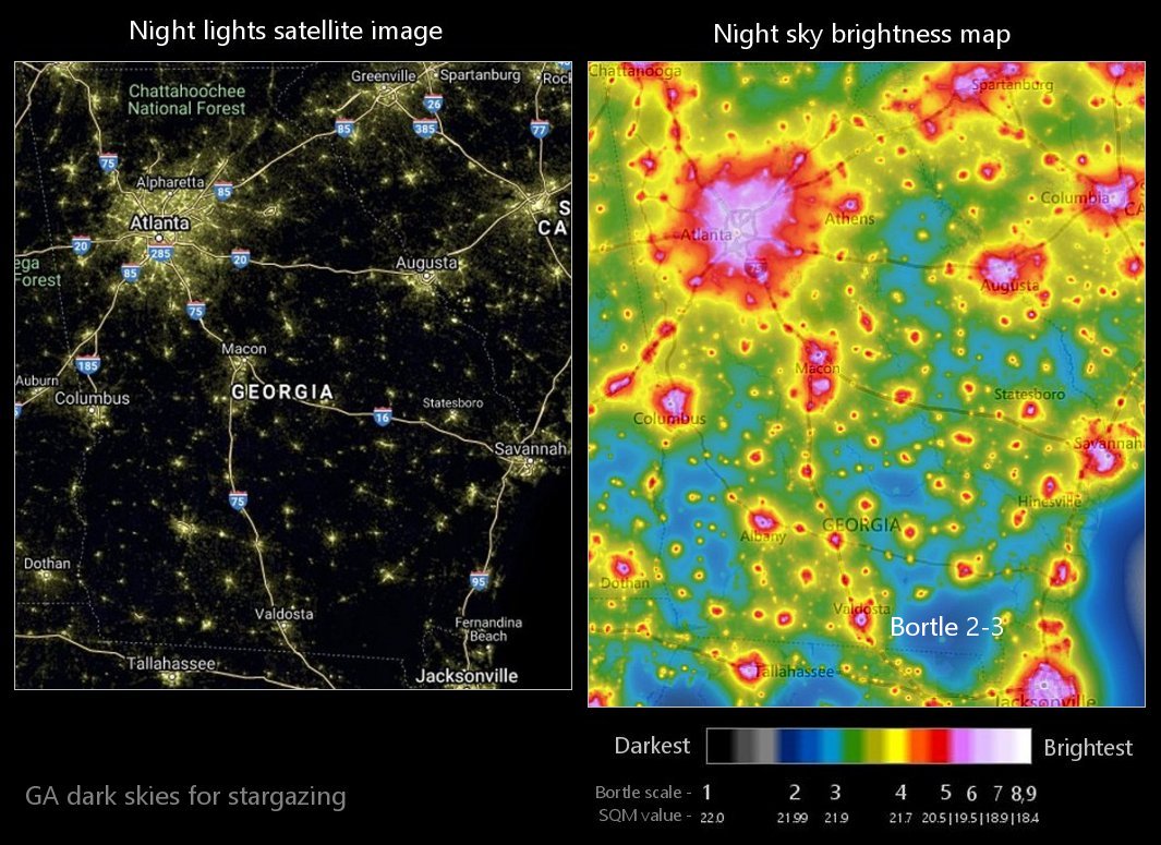 GA night sky light pollution map