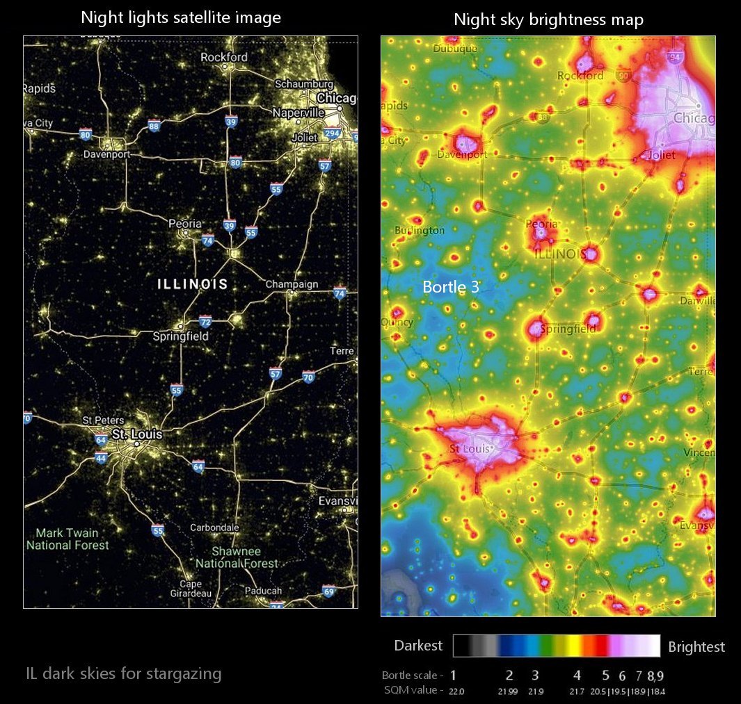 IL night sky light pollution map