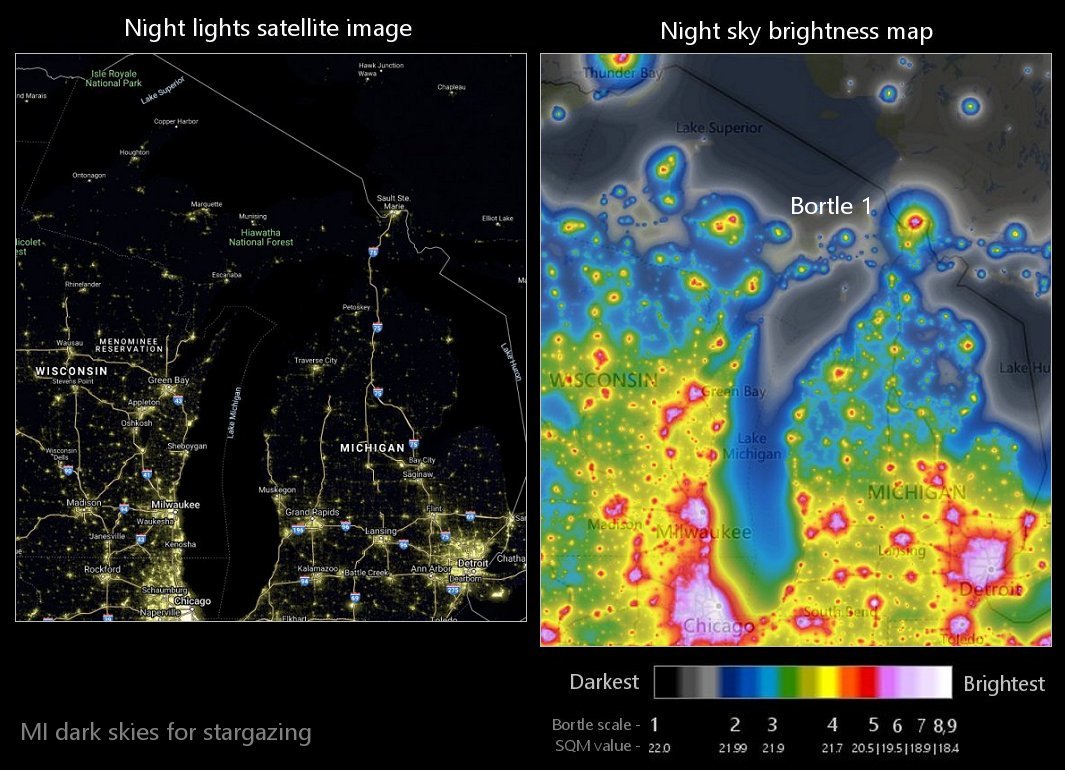 MI night sky light pollution map