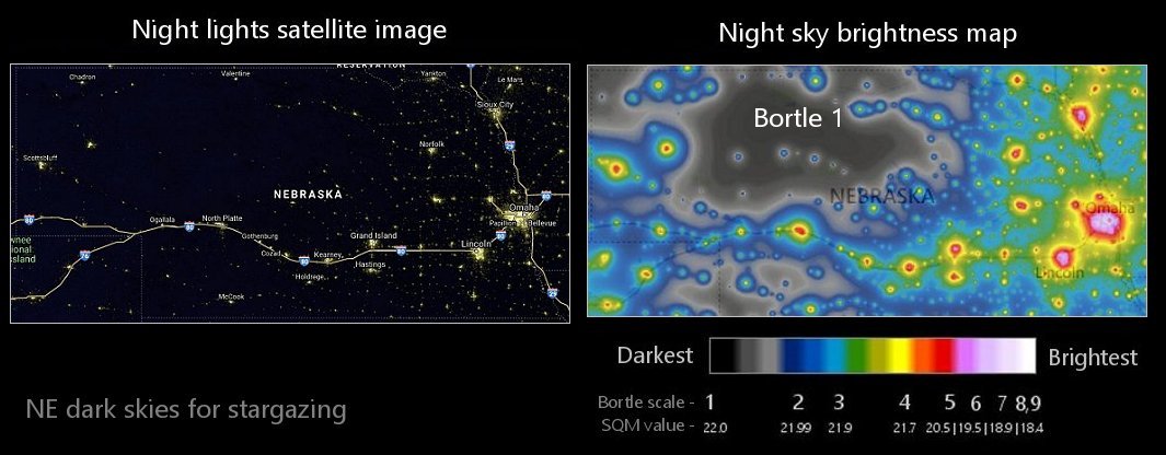 NE night sky light pollution map