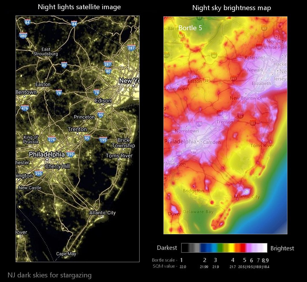 NJ night sky light pollution map
