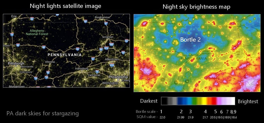 PA night sky light pollution map