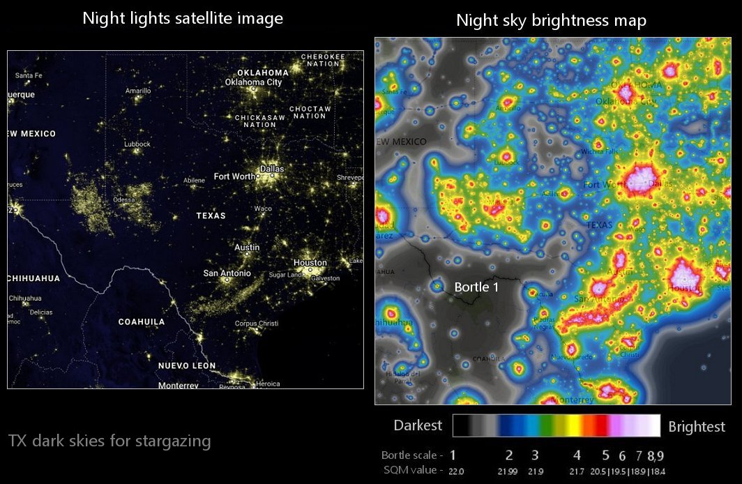 TX night sky light pollution map