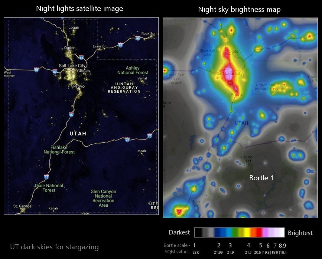 UT night sky light pollution map