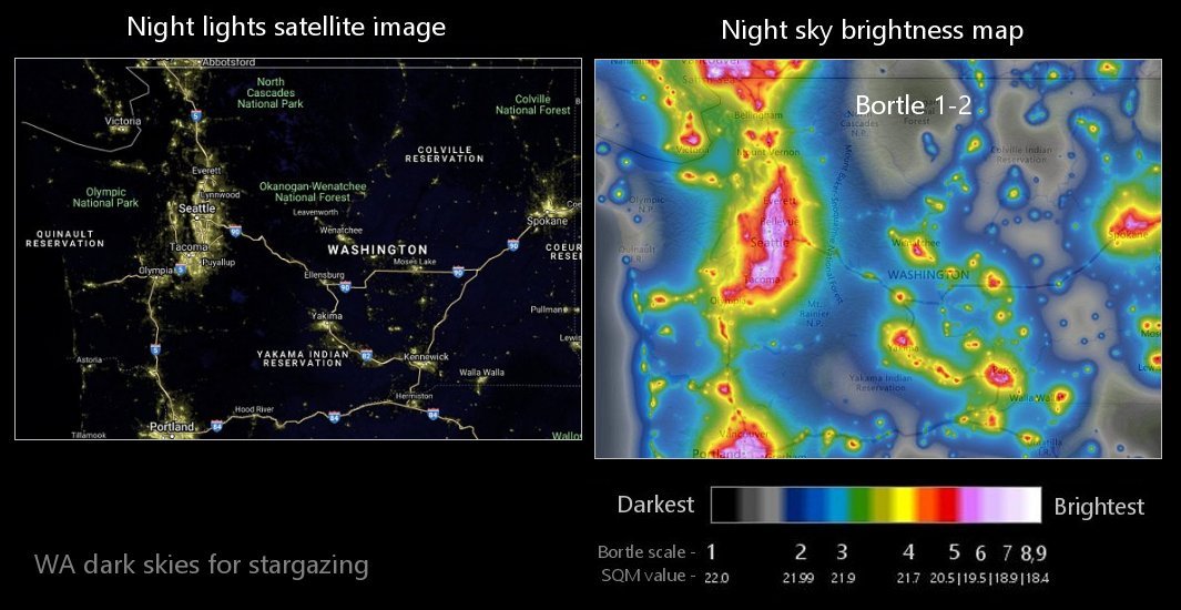WA night sky light pollution map
