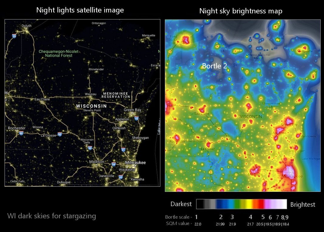 WI night sky light pollution map