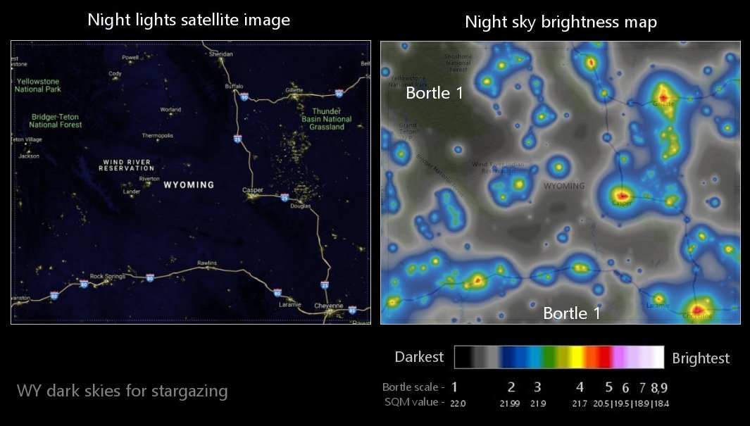 WY night sky light pollution map