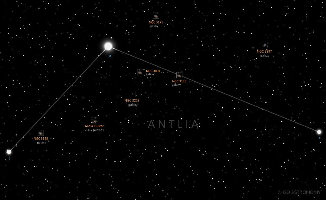 Constellation Antlia the Air Pump Star Map